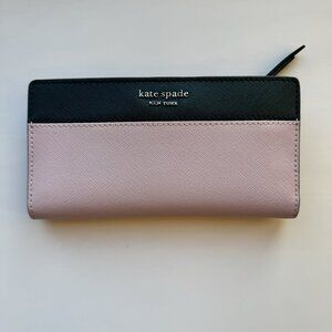 Kate Spade Cameron Street Slim Wallet Lavender/ Dark Blue unused Leather 12 Card